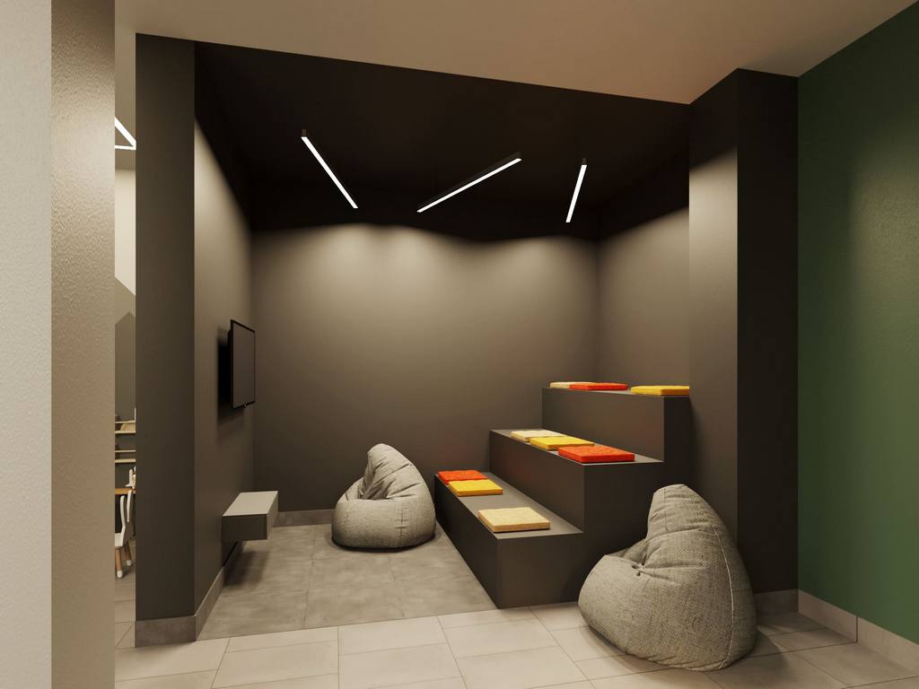 Мини-кинотеатр с мягкими пуфиками