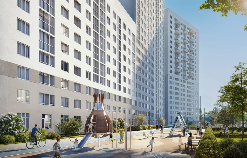 Закрытый безопасный двор с ландшафтным дизайном