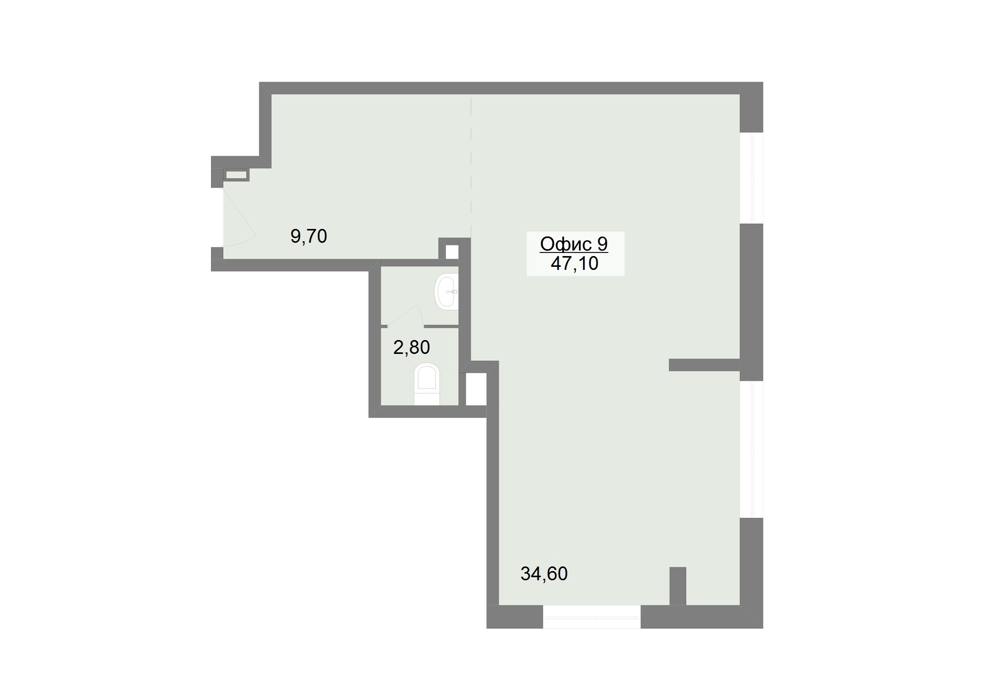 Офисное помещение, 47,1 м², 7 300 500 ₽, 155 000 ₽/м², г. Екатеринбург, ул. Краснофлотцев, д. 40,  №9, («ЖК «Новация»»), этаж: 2/10