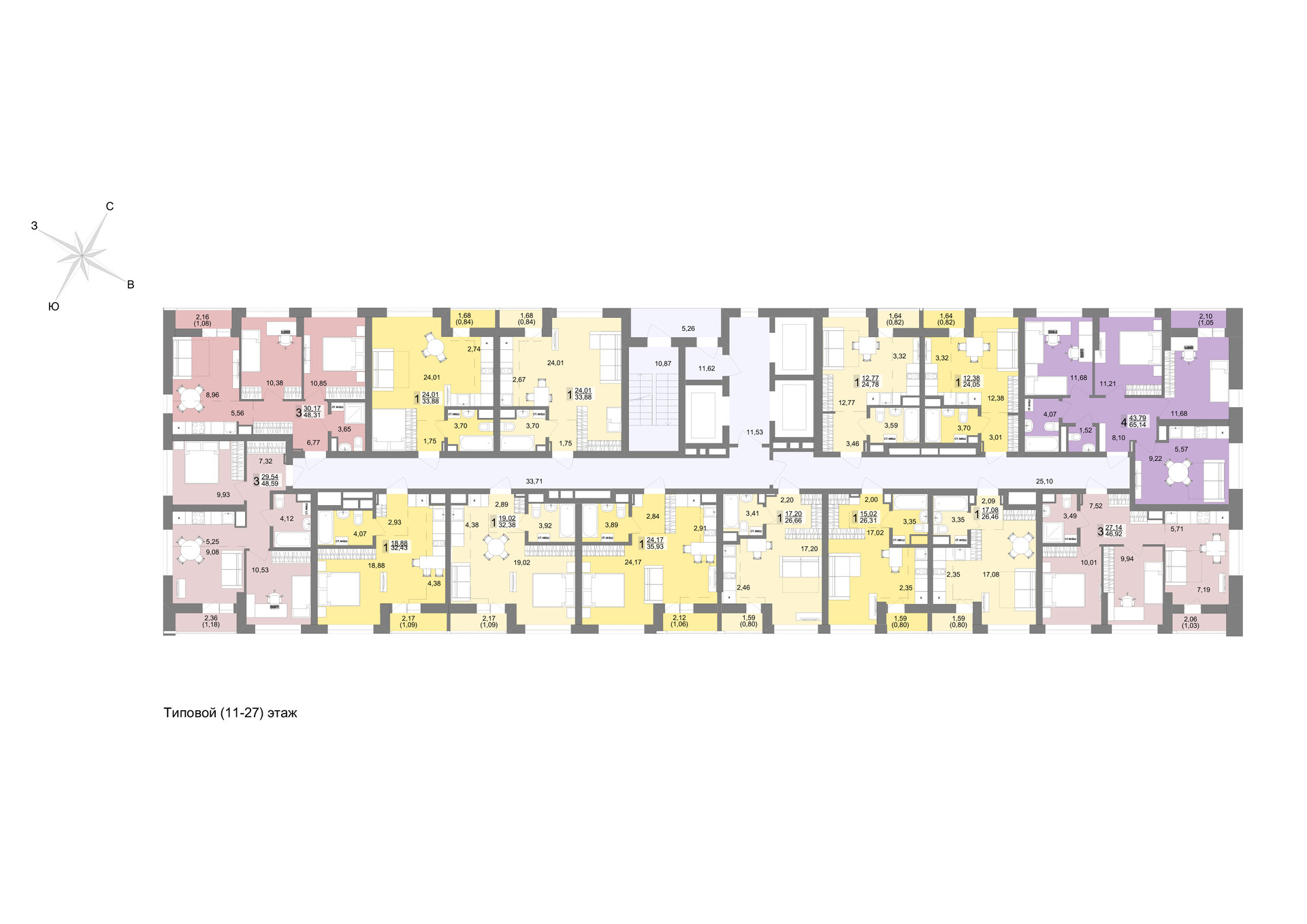 1 к. квартира (студия), ЖК «Новация», ул. Краснофлотцев, д. 40/2,  кв. 292, пд.1, эт. 22/27, 24,2 м², 4 913 000 ₽, 203 017 ₽/м² на плане этажа